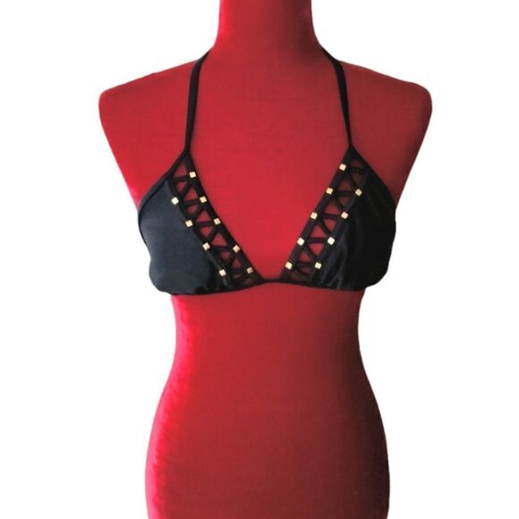 Bongo Bikini Bathing Suit Top TOP ONLY Black with Gold Accents Size XS - Picture 1 of 7